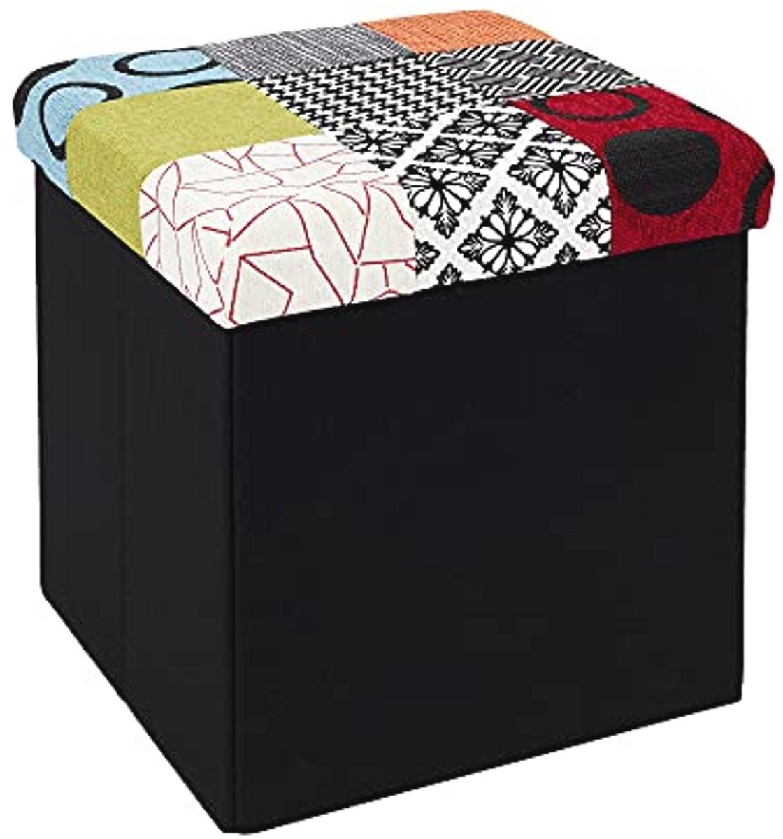Coffre Pouf Pliable Patchwork Rangement Assise 2en1