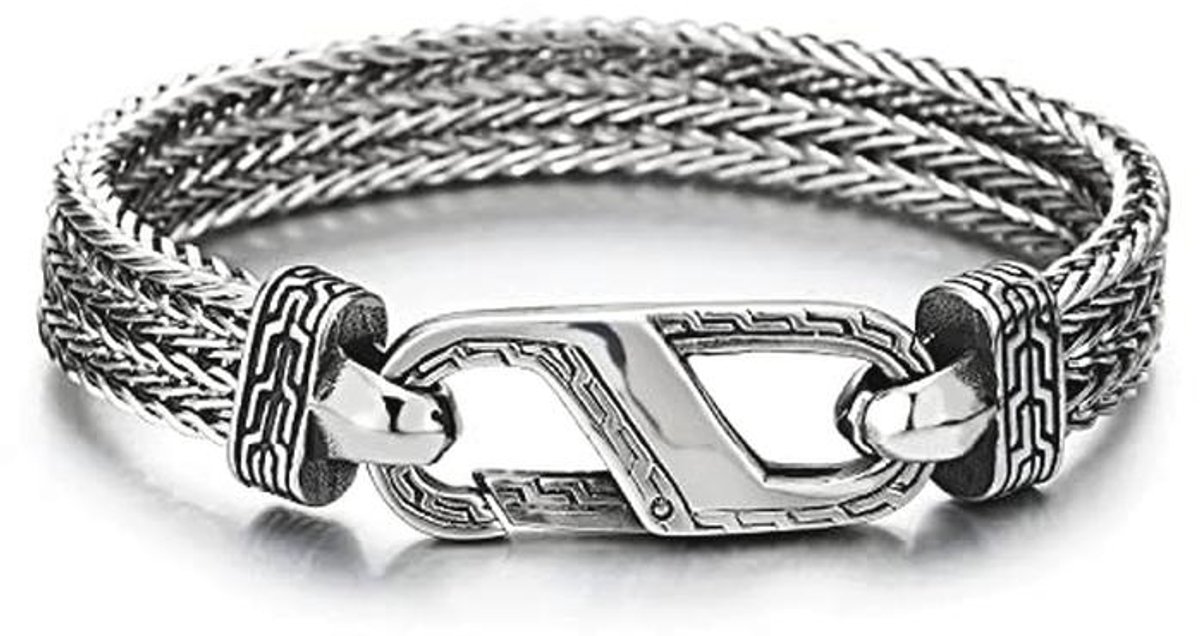 Heren Stalen Dubbele Franco Link Curb Chain Armband met Marine Anker Link en Lente Sluiting
