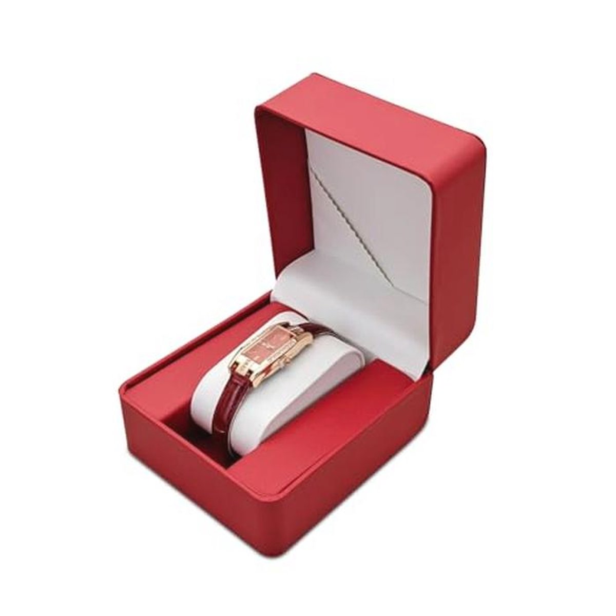 Horlogekast van PU-leer voor mannen en vrouwen - Draagbare opbergdoos met afneembaar kussen, Rood