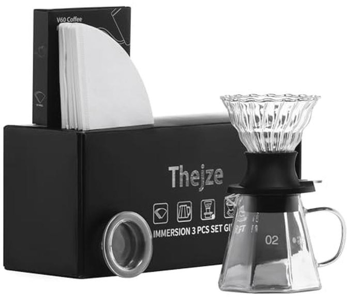 Koffiezetapparaat met onderdompeling druppelaar 600ml 20oz borosilicaat glazen koffiepot V60 slimme druppelaar & 50 Virgin pulp filterpapieren