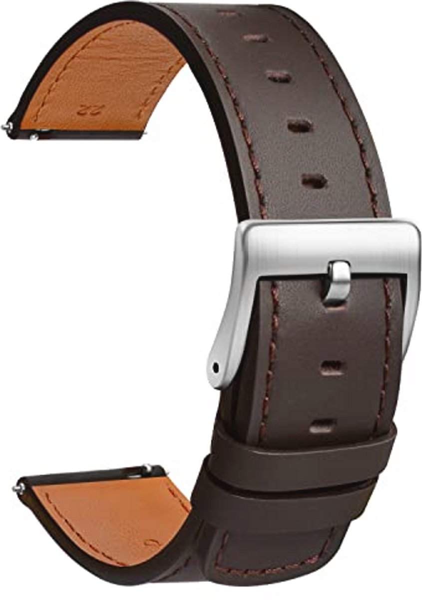 Leren Horlogebandje 20 mm met Snelsluiting - Bruin Sporthorloge Armband voor Mannen en Vrouwen - Beschikbaar in 18 mm, 19 mm, 21 mm, 22 mm