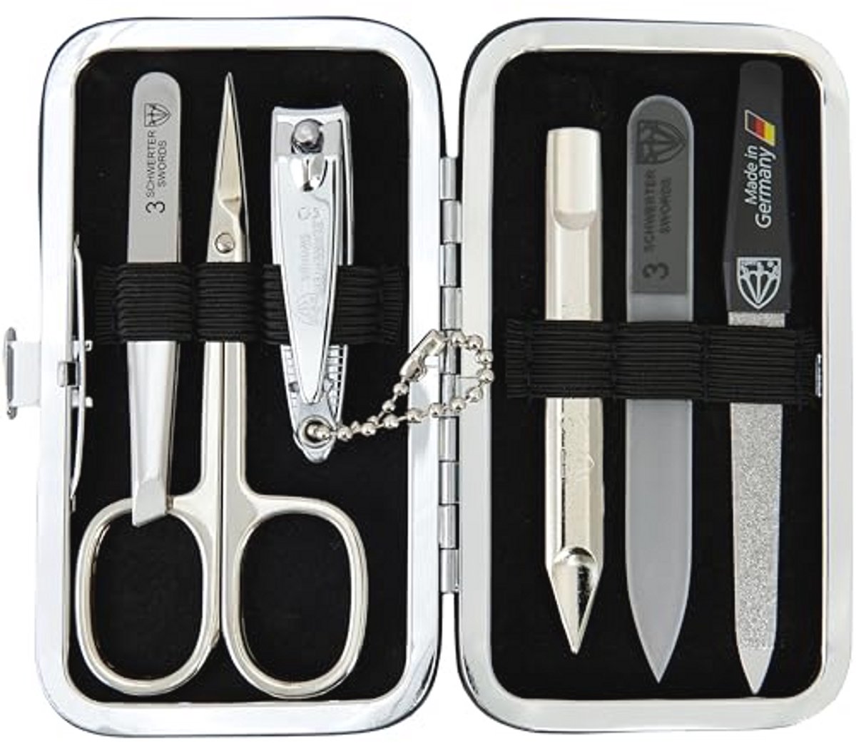 6-delige manicure set met huidschaar, nagelknipper en vijlen - zwart