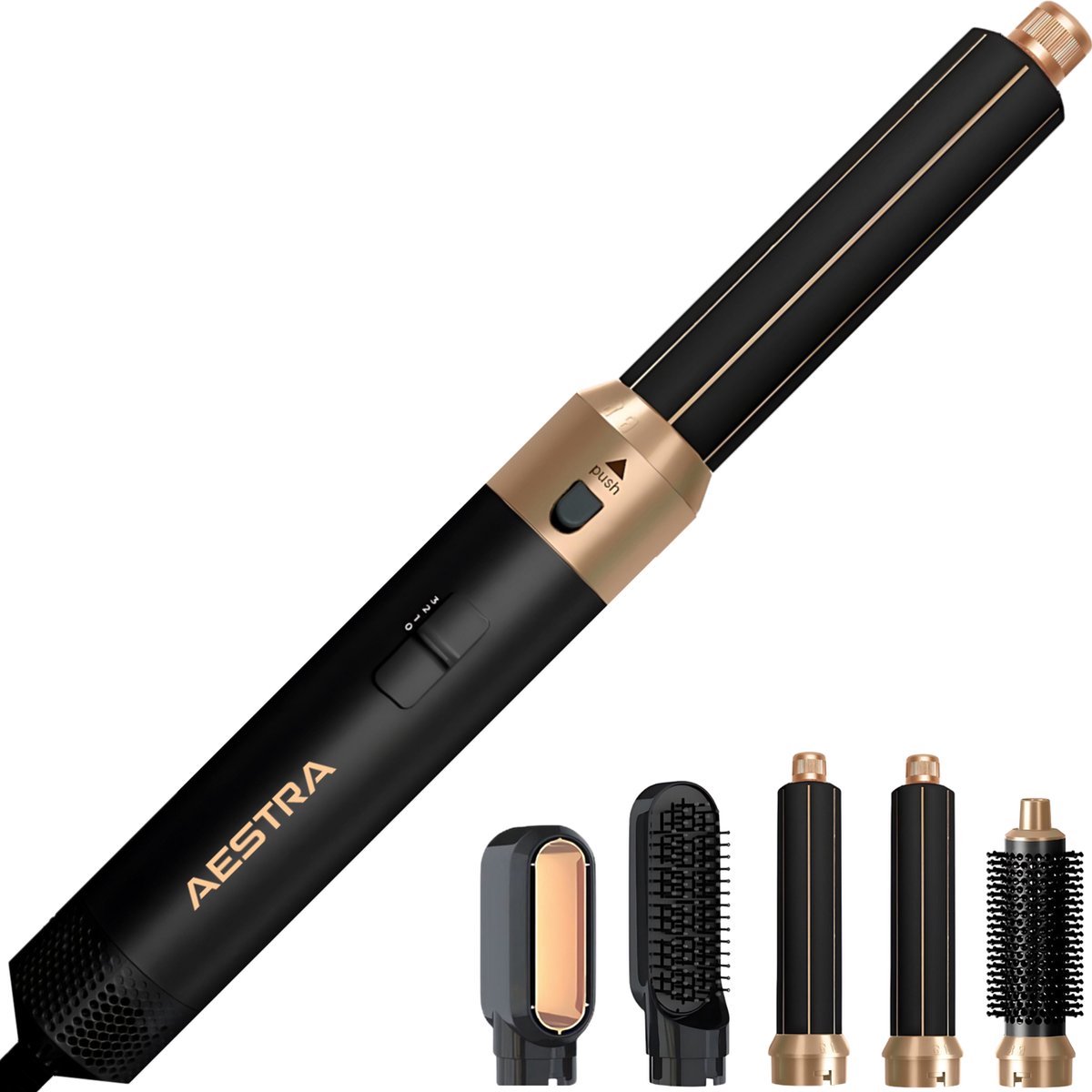 5 in 1 Hairwrap - Aestra - 60.000RPM - Föhn met Diffuser - Krultang - Föhnborstel - Krulborstel - Airstyler - 1000W - Zwart / Goud