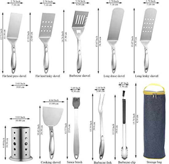 Grill accessoires kit 10 stuks met een keukengerei houder BBQ barbecue gereedschap set roestvrij stalen handvat geen smelten geen afkomen en hittebestendig Barbecue — afbeelding 4