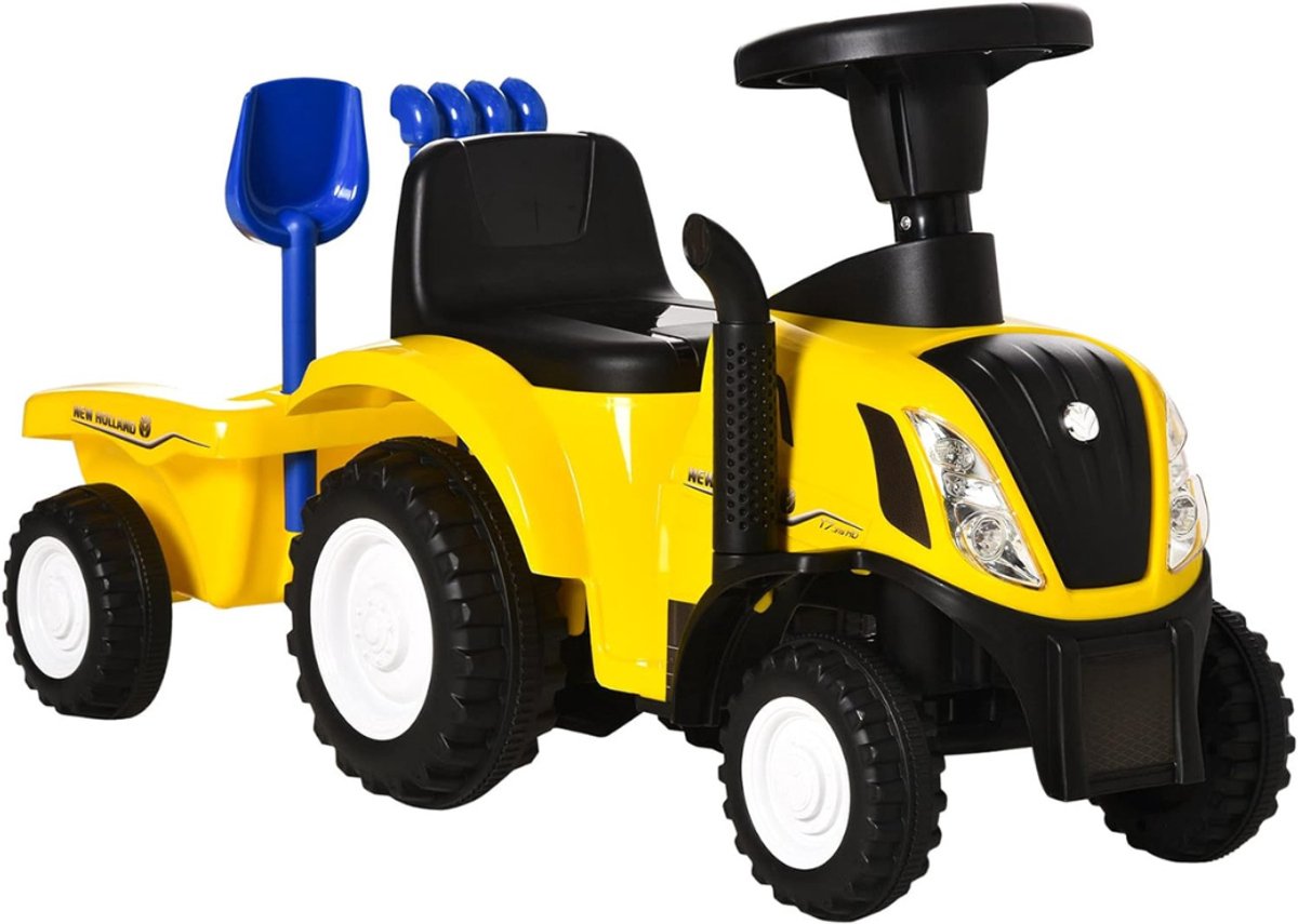 MMP® Looptractor - Loopauto - Loop Tractor - met Aanhangwagen en Hoorn - 91x29x44cm - Geel