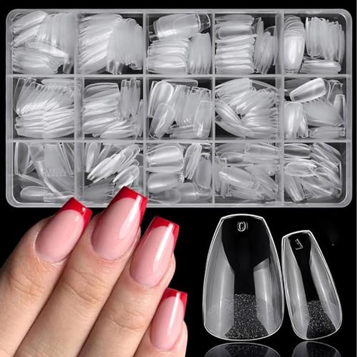 Short Ballerina Nageltips - 504 Stuks, Volledige Bedekking, Perfect voor Gel Nagels en DIY Nail Art, 12 Maten