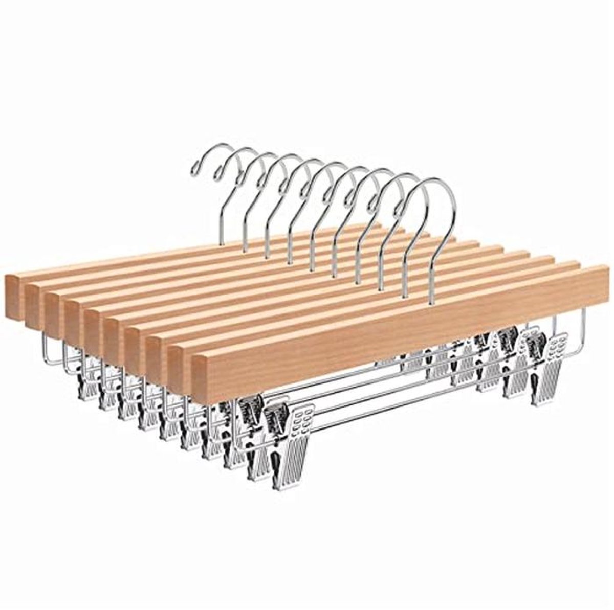 Houten Broek en Rok Hangers met 2-Verstelbare Clips - 10 Pack