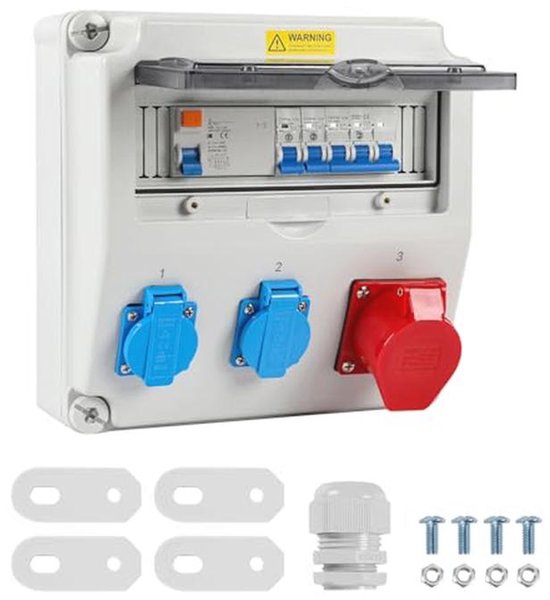 Wandverdeler 1 x 16 A 2 x 230 V met LS+FI, 5-polige bouwstroomverdeler