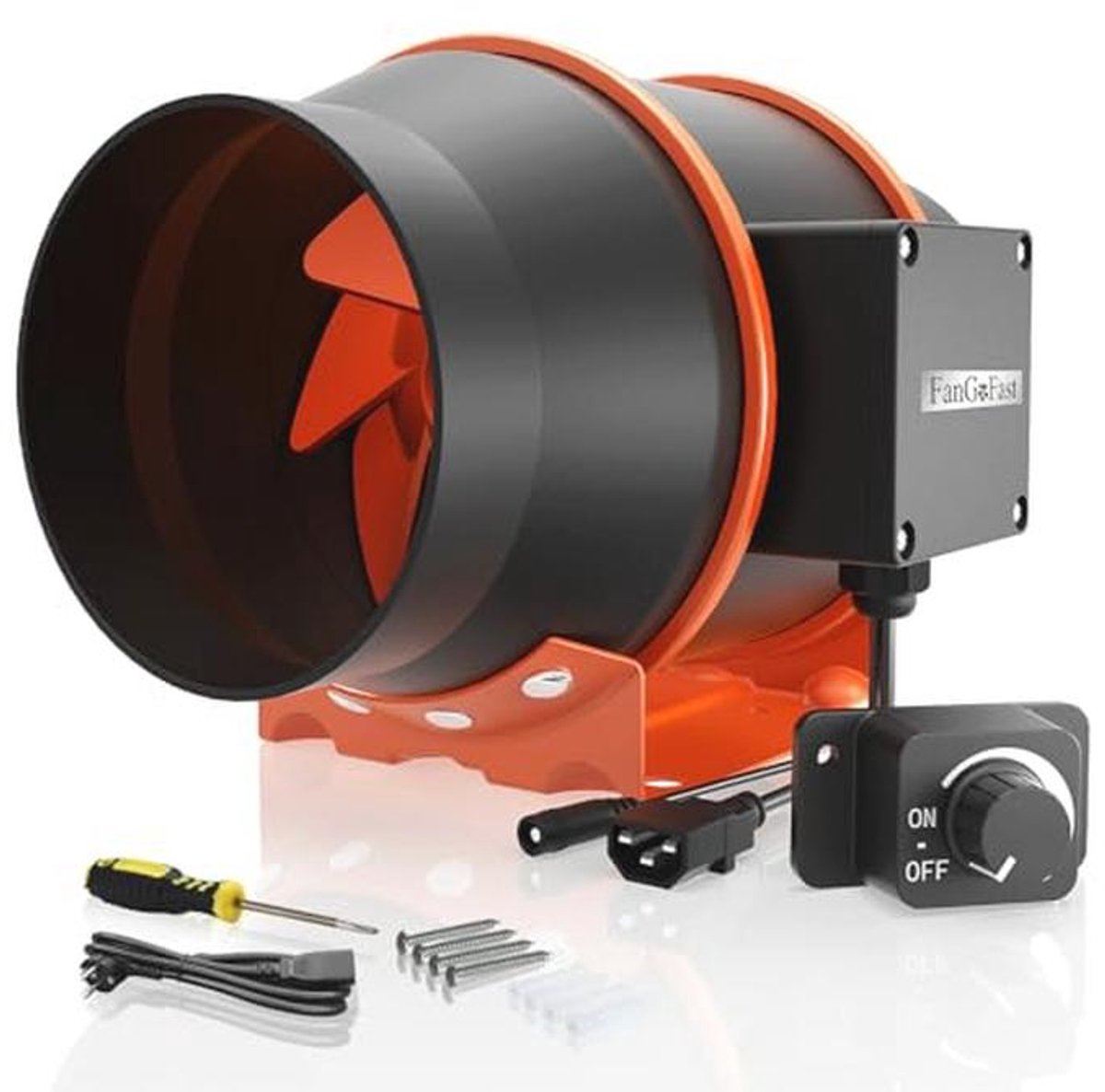 Buisventilator 100 mm, Regelbaar met 360 m³/u Afzuiging, Inline Ventilator met IEC Stopcontact, Perfect voor Ventilatie en Afvoer