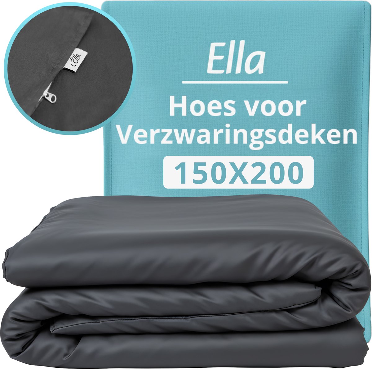 Hoes voor de verzwaringsdeken van Ella 150 x 200 CM - 7 KG & 9 KG - Overtrek Hoes van 100% biologisch katoen - Antraciet