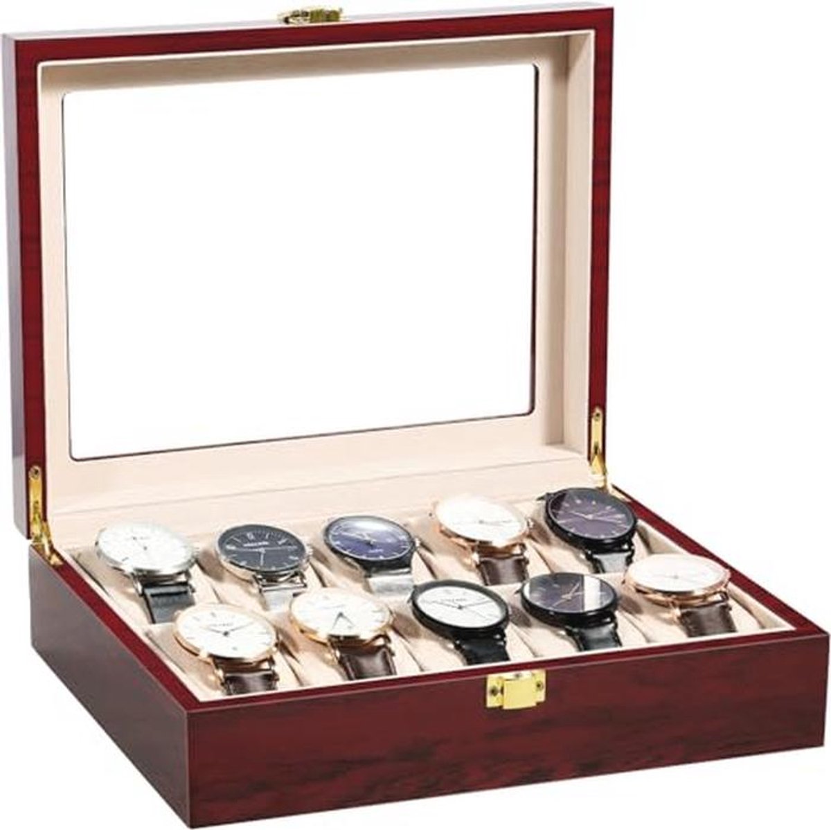 Elegant Houten Horloge Display Box met 10 Compartimenten