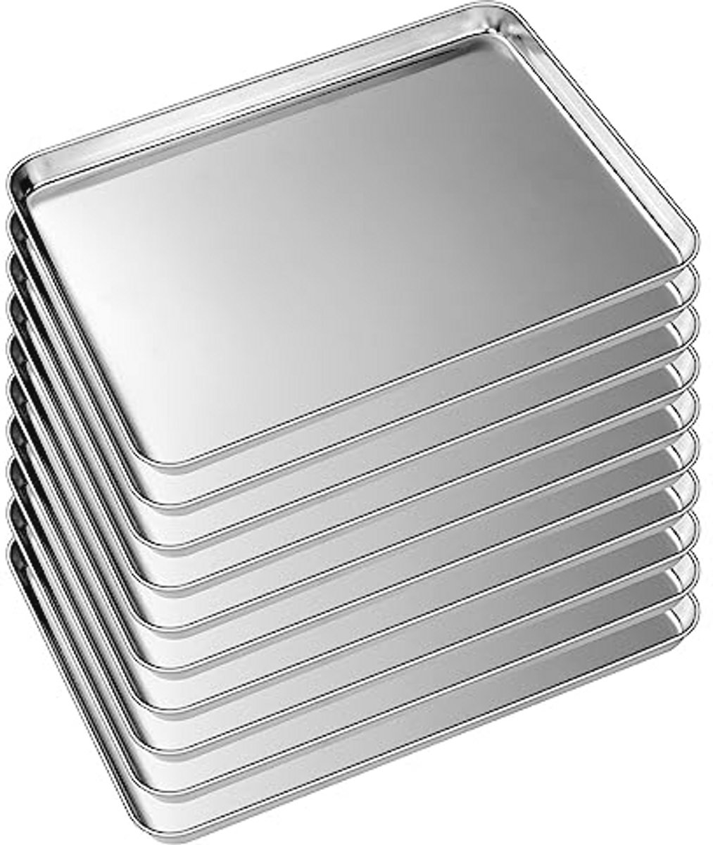 Bakplaat lade set van 10 - Roestvrij staal, zware kwaliteit, 25,4 x 20,3 x 2,5 cm