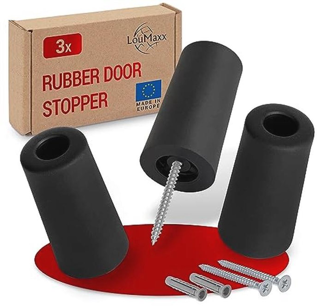 Deurpunt Rubber Bodembevestiging Ø 40mm x 75mm, Schroefmontage, Betrouwbare Bescherming Tegen Dichtslaande Deuren, Set van 3 Zwart
