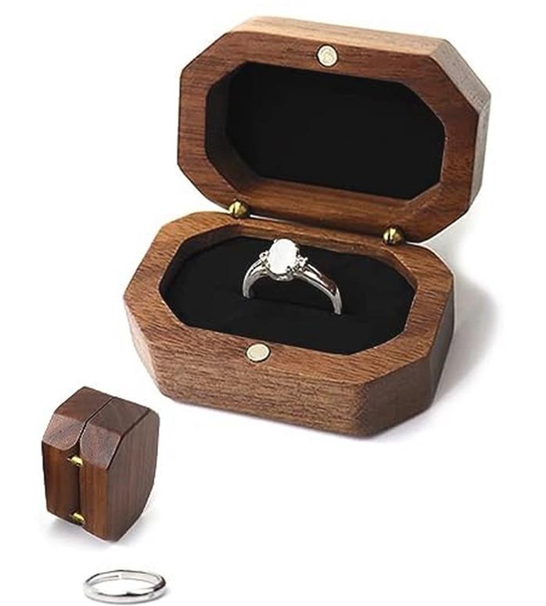 Houten Ringdoos voor Verloving en Huwelijk - Octagonale Ringdrager