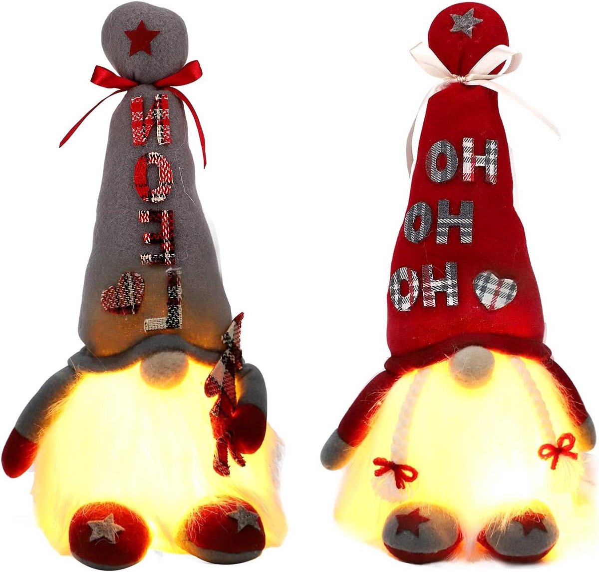 Provento - Kerstkabouterknuffels met licht en gezichtloze pop - Set van 2 - Gebreide dwergelfbeeldjes voor tafeldecoratie - Feesttafelversiering - Cadeautjes - Batterijen niet inbegrepen.