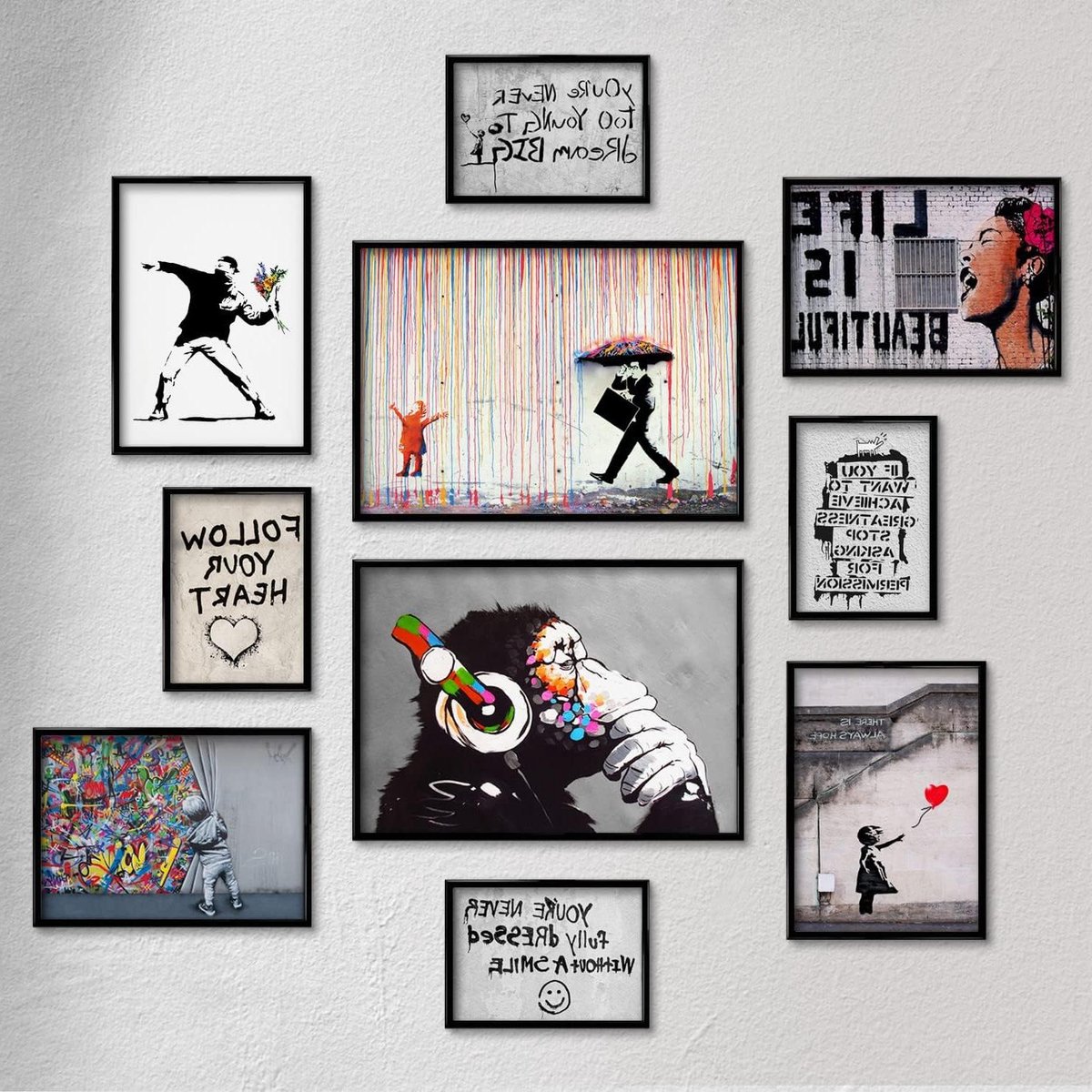Provento - Set van 10 muurposters - Banksy collectie - Gecoat papier - Moderne schilderijen voor woonkamer - verschillende formaten