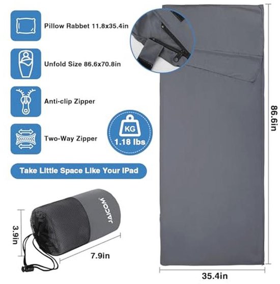 Ultralichte en compacte slaapzak 220 x 90 cm voor kamperen, wandelen en hostels van Merkloos — afbeelding 4
