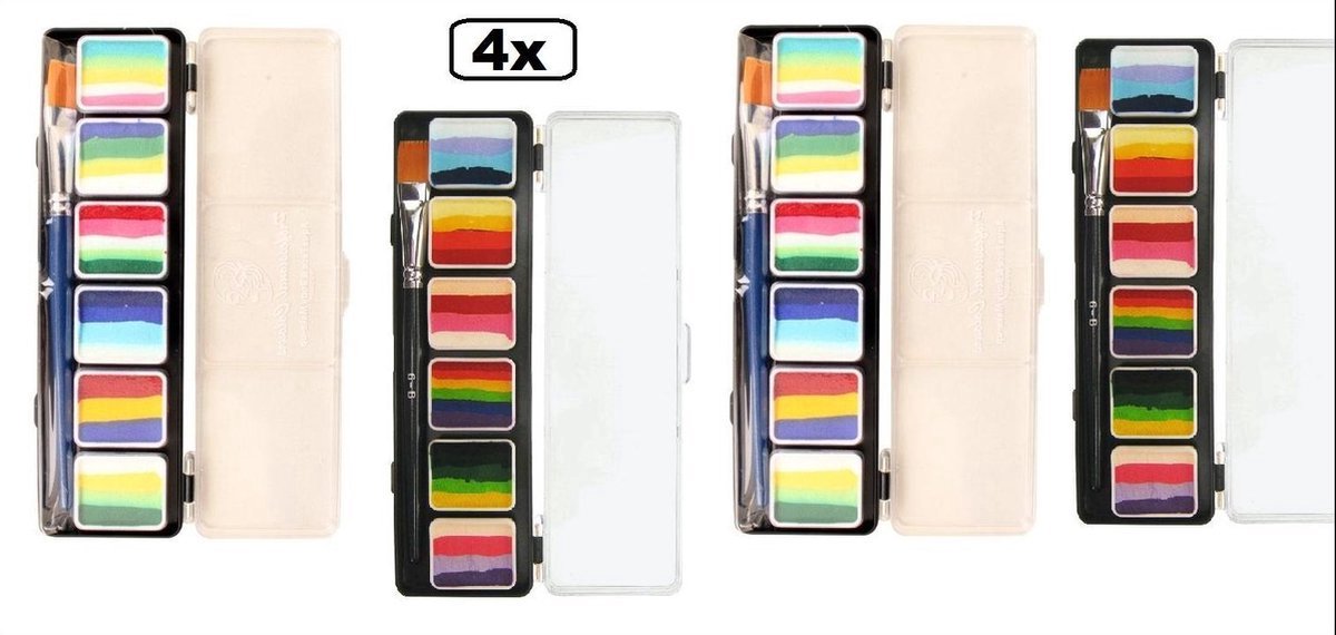 4x Splitcake palet soft en basic 6x6 gram met penseel - Schmink pallet split cake kleuren landen festival feest carnaval