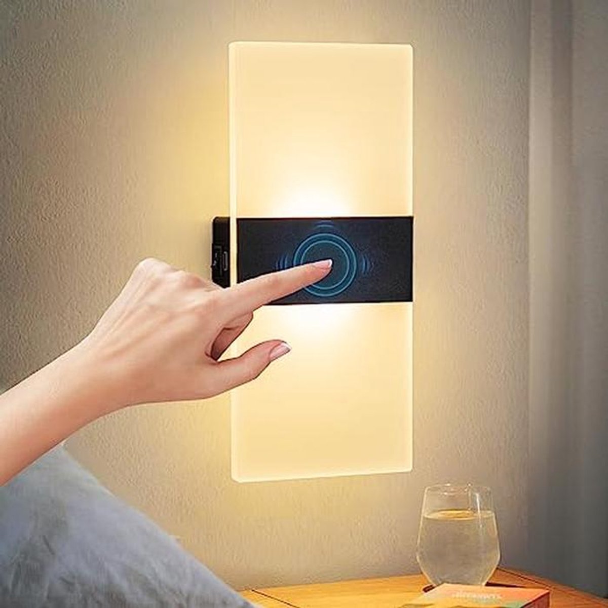 Wandlamp met aanraakbediening en 3 helderheidsniveaus - Draadloze moderne verlichting voor slaapkamer en woonkamer