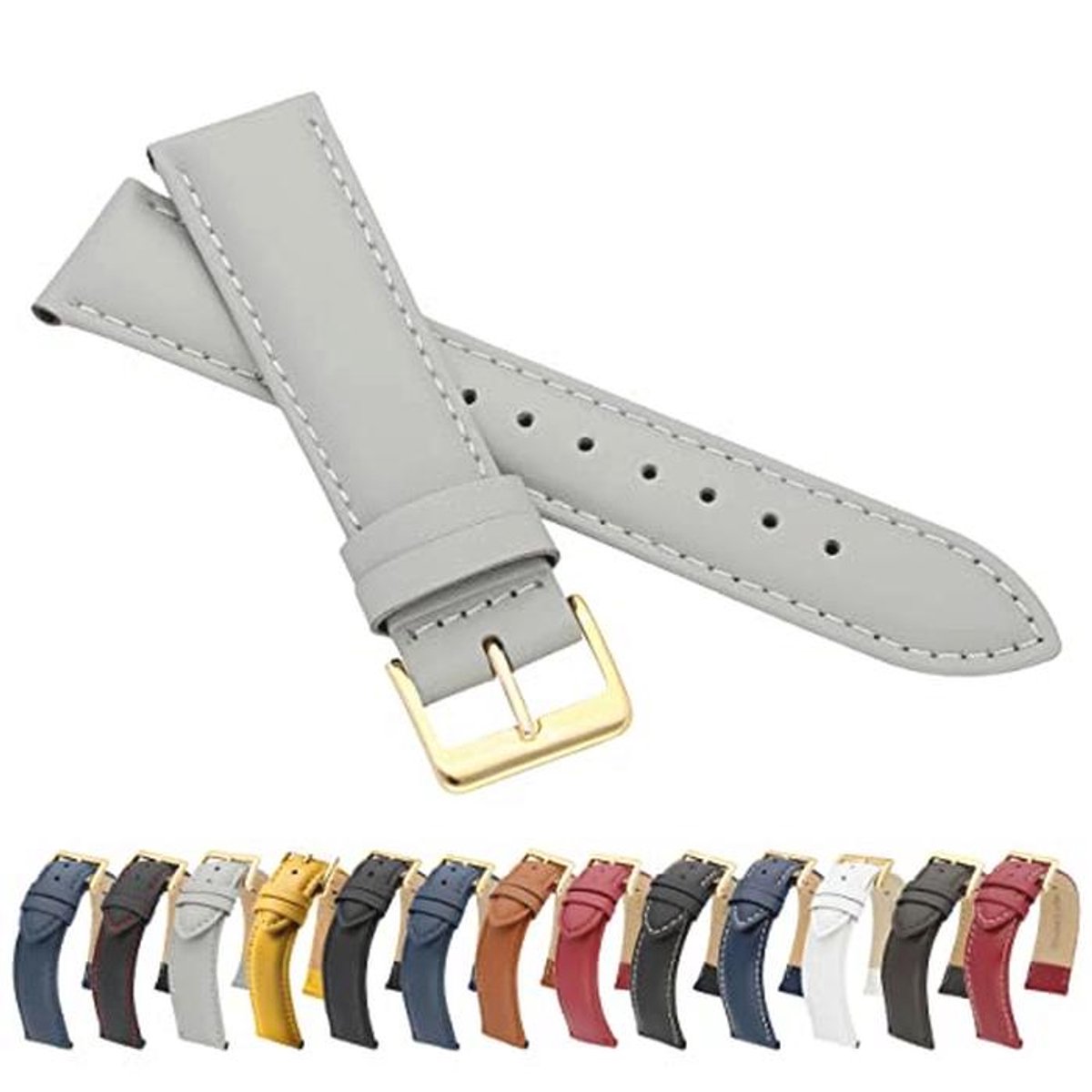 Horlogeband van glad leer met gouden sluiting - Fijn leren armband van echt rundleer