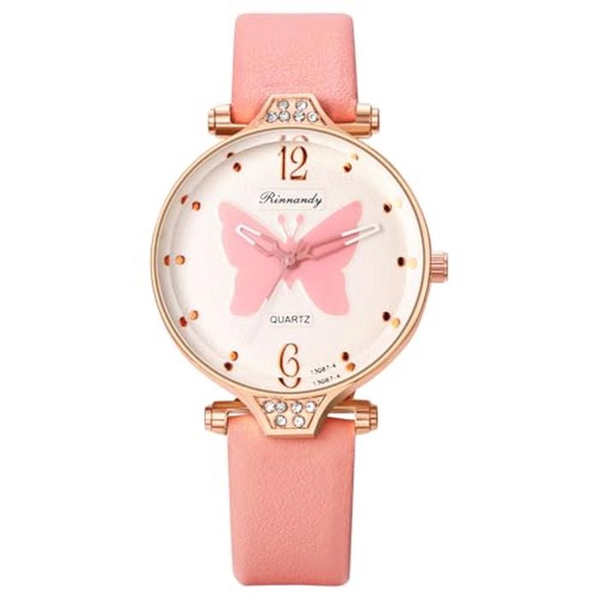 Dames Horloge Leren Band: Preppy Boho Vlinder Strass Analoge Quartz Polshorloge