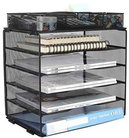 EasyPAG 1 Pocket Landschap A4 Mesh Opknoping Wandgemonteerde Bestandhouder Mail Organizer Tijdschrift Opslag met Label Plaat, Wit