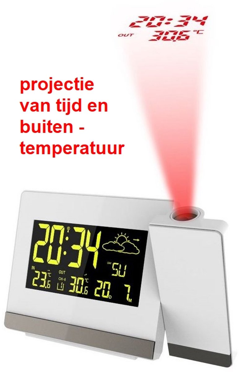 Projectie KLOK / WEKKER - Projectie van binnen- en buiten-TEMPERATUUR-weergave - radio-controlled tijdsynchronisatie - 549