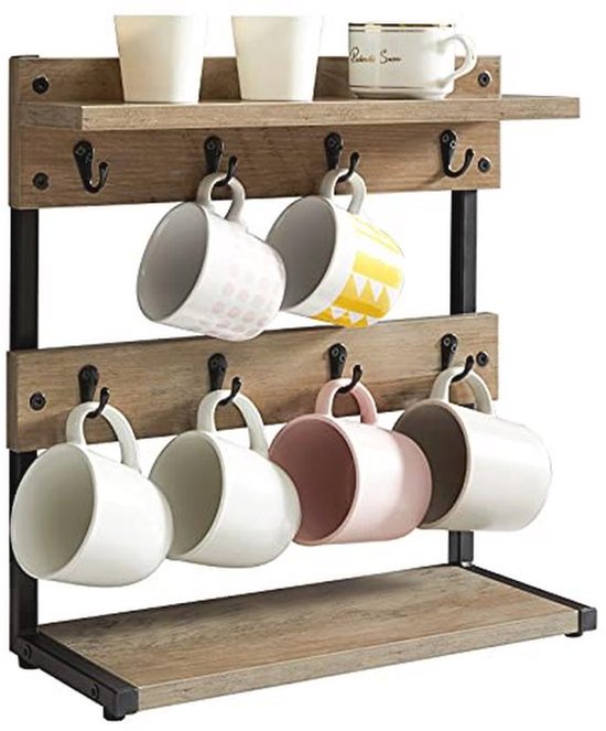 Foto: Rustieke koffiemok houder 2 tier standaard voor keuken houdt 8 mok