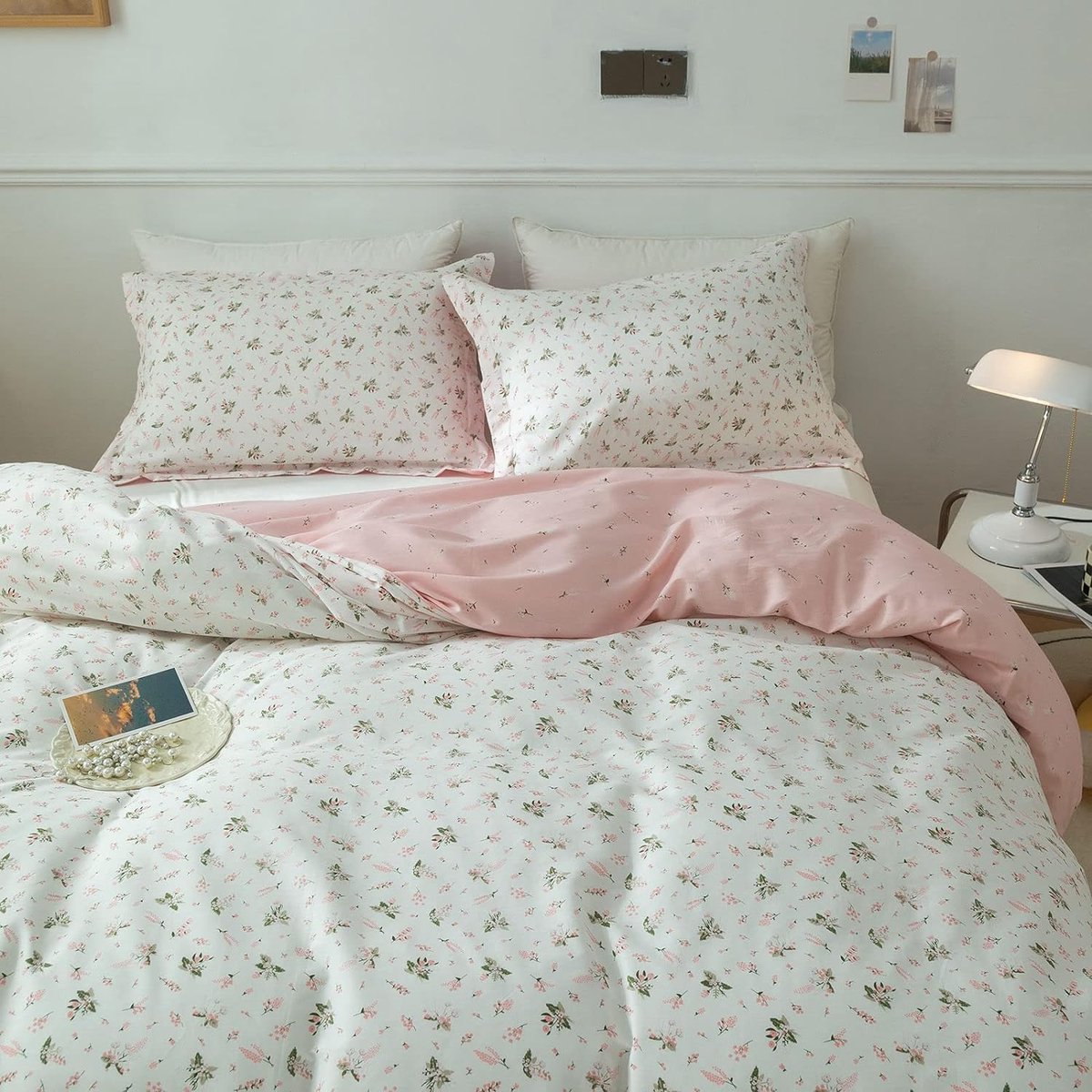 Ibenzoa Katoenen dekbedovertrekset met bohemien bloemenpatroon voor queensize bed 230 x 230 cm Wit