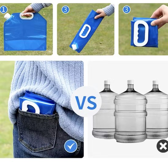 Opvouwbare waterjerrycan - Waterreservoirs 10 Liter Flexibele Waterjerrycan met Dicht Deksel en Kraanschakelaar -Waterreservoir voor nood -Outdoor life - Noodpakket -Noodpakket voor thuis --Draagbare Drinkwaterzak voor Noodsituaties van Merkloos — afbeelding 5