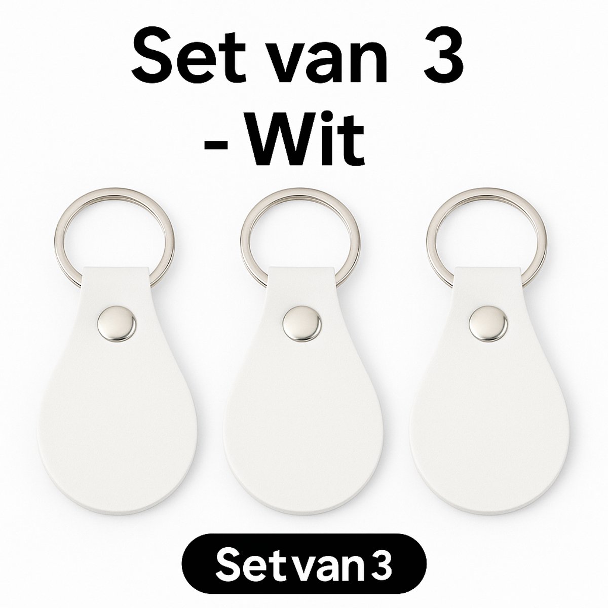 Leren Sleutelhanger – Set van 3 Stuks - Wit – 4 Kleuren – Luxe Kunstleer Keychain Met RVS Ring – Duurzaam & Stevig – Sleutelhanger Leer Unisex