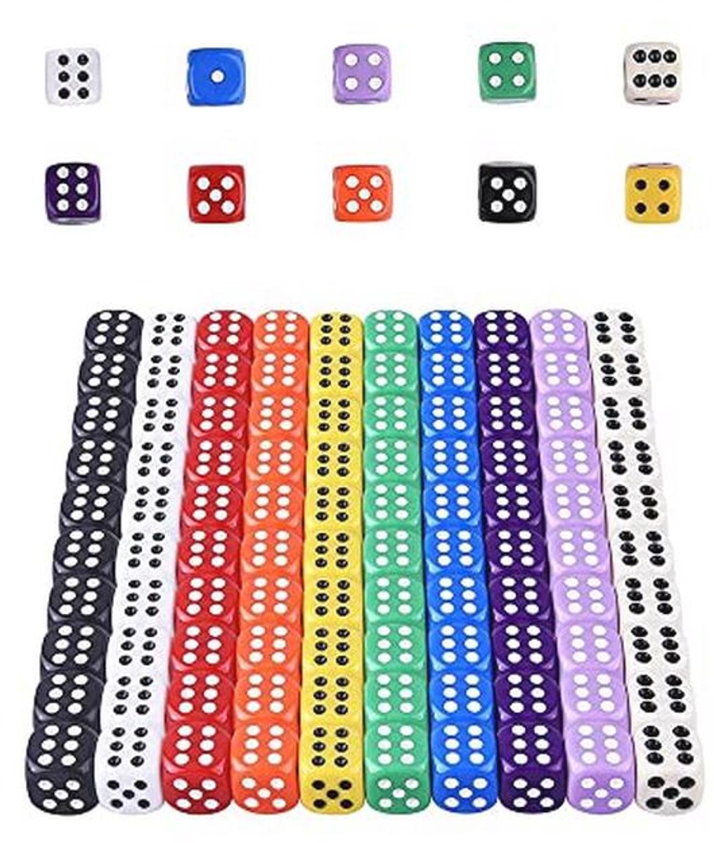 100-delige Zeszijdige Dobbelstenen Set - Kleurrijk en Acryl, 16 mm