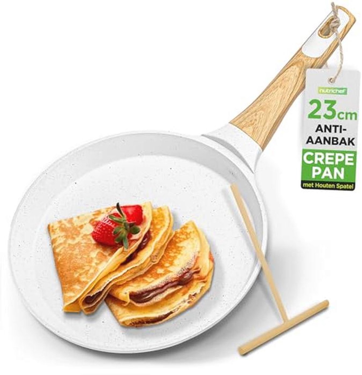 9,45” Crêpe-Pan met Anti-aanbaklaag en Houten Verspreider - Duurzame Bakpan voor Perfecte Crêpes en Dosa's, Inductie en Vaatwasmachinebestendig