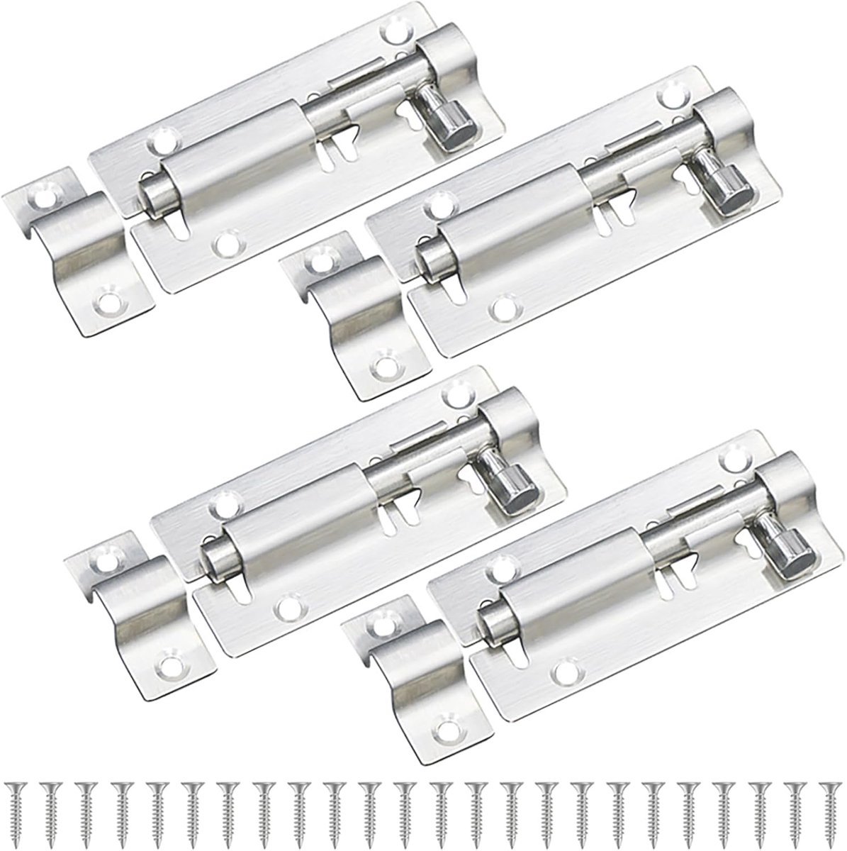 Stunq® RVS deurgrendel, set van 4 slotboutschroeven, deurgrendelslot, met 24 schroeven, deurgrendelsluiting voor alle soorten binnendeuren, toepasbaar in badkamers, toiletgebouwen, tuinen