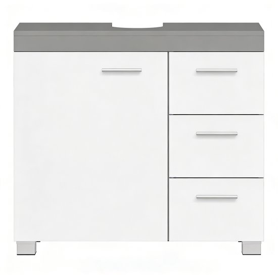 Onderkast voor wastafel zonder wasbak, badkamerkast 30×70×64 cm wit-grijs, met 3 grote lades + 2 vakken, verstelbare planken, stevig en duurzaam, gemakkelijk schoon te maken, multifunctioneel voor thuisbadkamer