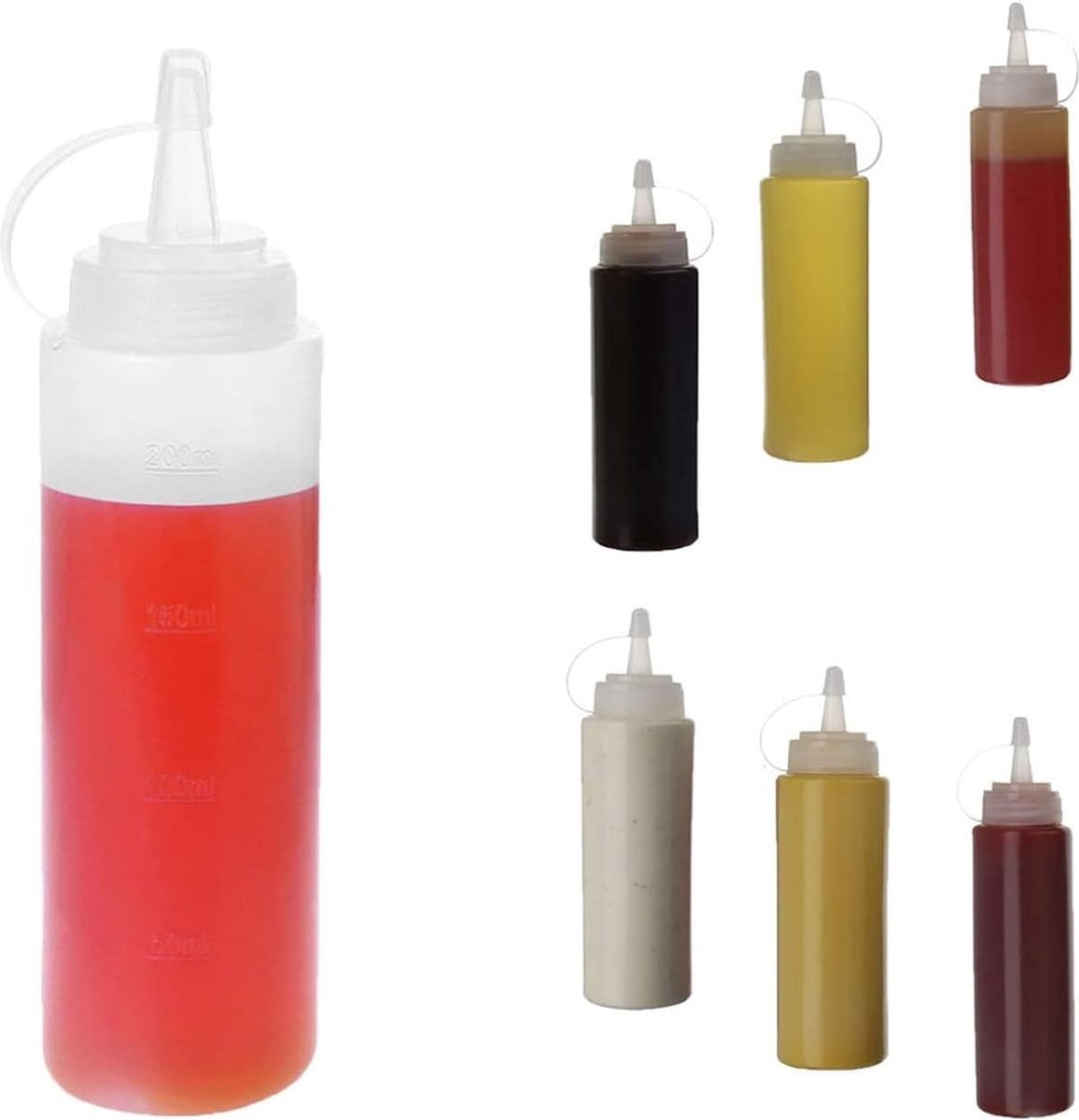 Stunq® Handige Knijpflessen Set van 6 voor Sauzen en Vloeistoffen