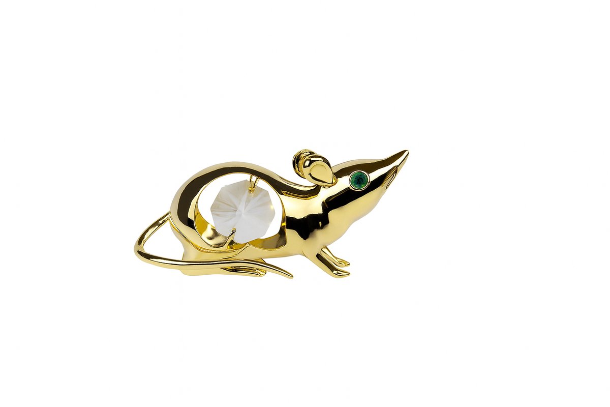 crystocraft Gold Crystal Mouse – Luxe 24K Verguld Muis Beeldje met Swarovski-Kristal & Zuignap goud