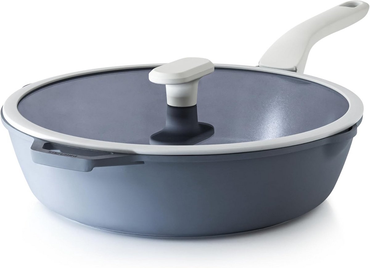 Keramische Koekenpan met Deksel - 30cm Diep - Antiaanbaklaag & Dubbele Schenktuit - Vaatwasmachinebestendig