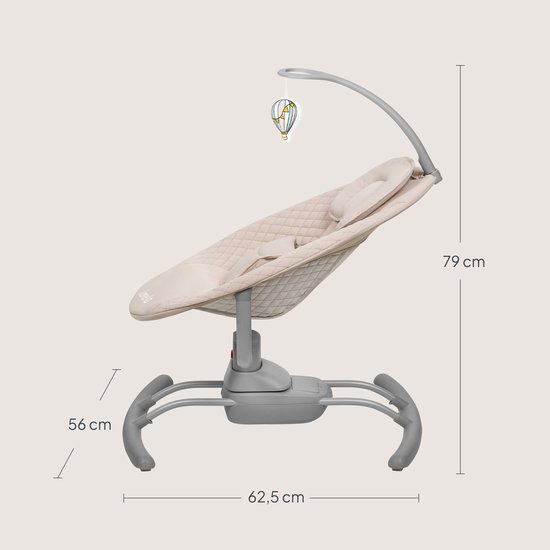 Lionelo Rio Elektrische Wipstoel – Tot 9 kg – 3 Schommelsnelheden – 8 Melodieën & Natuurgeluiden – Ergonomisch Kussen – Afstandsbediening – Afneembare Speelboog met Speeltje – Wasbare Bekleding – 3-Puntsgordel – Batterij/Netvoeding – EN 12790-1:2023 — afbeelding 3