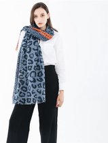 Blauwe dames sjaal met luipaard panter print en oranje stippen - 90 x 180  cm | bol.com