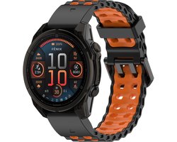 Strap-it siliconen 'Wave' sport bandje - geschikt voor Garmin Fenix 8 (Pro-E-47mm) - Fenix 7 & 6 (Solar-Pro) - Fenix 5 (Plus) / Forerunner 970-965-955-945-935-745 / Epix Gen 2 - Pro 47mm / Quatix 7- 8 / Fenix 8 (Pro/E) - Zwart/Oranje