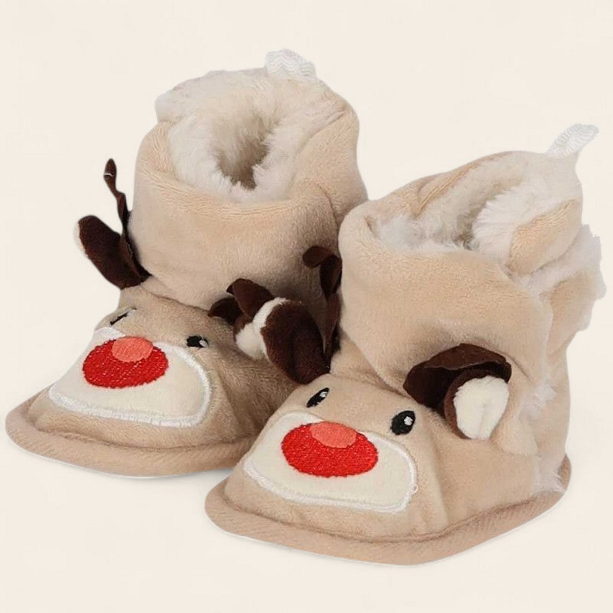 Babyslofjes Rendier – Maat 16-17 – Inclusief Plexiglas Kerstbal “My First Christmas”