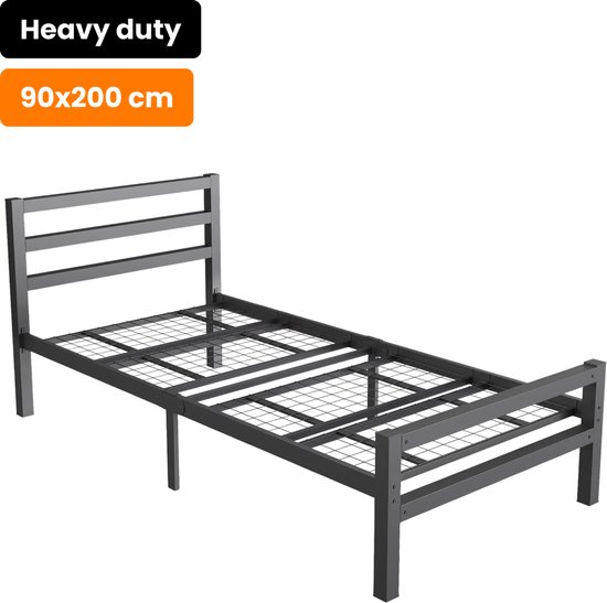 Cadre de lit en métal robuste AirSleeperz Burhara Noir 90x200 cm - 1 personne - Installable en 15 minutes