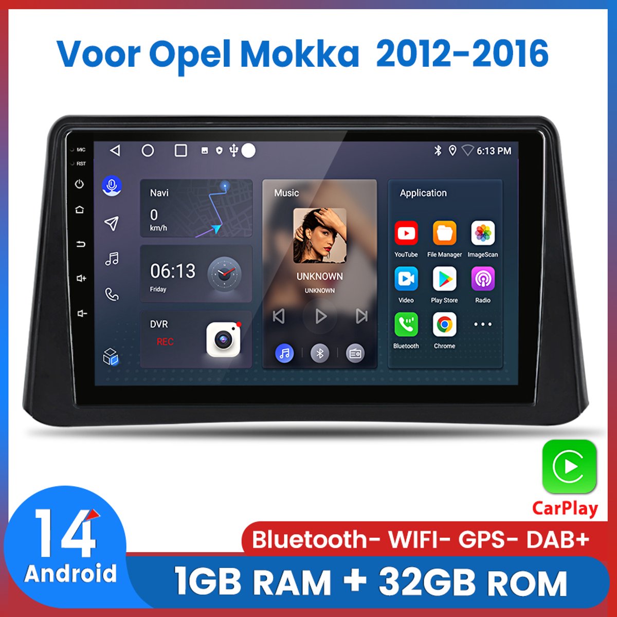 Awesafe Carplay Android14 Autoradio - Geschikt Voor Opel Mokka 2012 t/m 2016 - Draadloos Apple Carplay & Android Auto - 1GB + 32GB - 4 Core processor - Bluetooth & Wifi GPS Navigatie - 2012 2013 2014 2015 2016