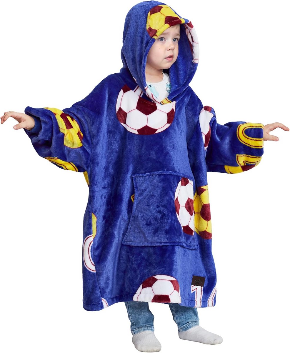 Oversized Hoodie Deken voor Kinderen - Comfortabele Pluche Draagbare Badstof Trui voor Jongens en Meisjes - Donkerblauw