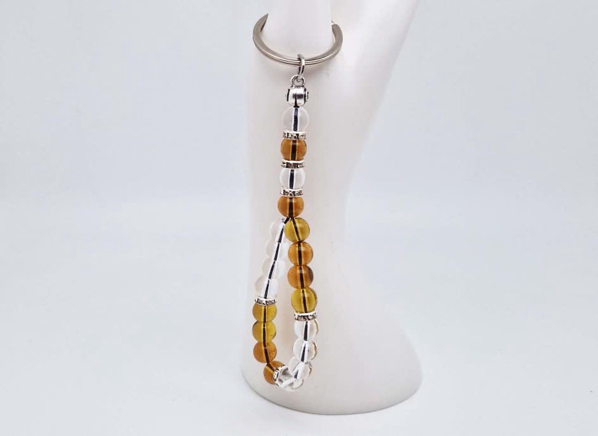 Handgemaakte Tasbih sleutelhanger van natuursteen "Bergkristal-Citrine" en metaal - diameter kralen 8mm - Aantal stenen 20 - Een mooi cadeau-idee en een bijzonder aandenken