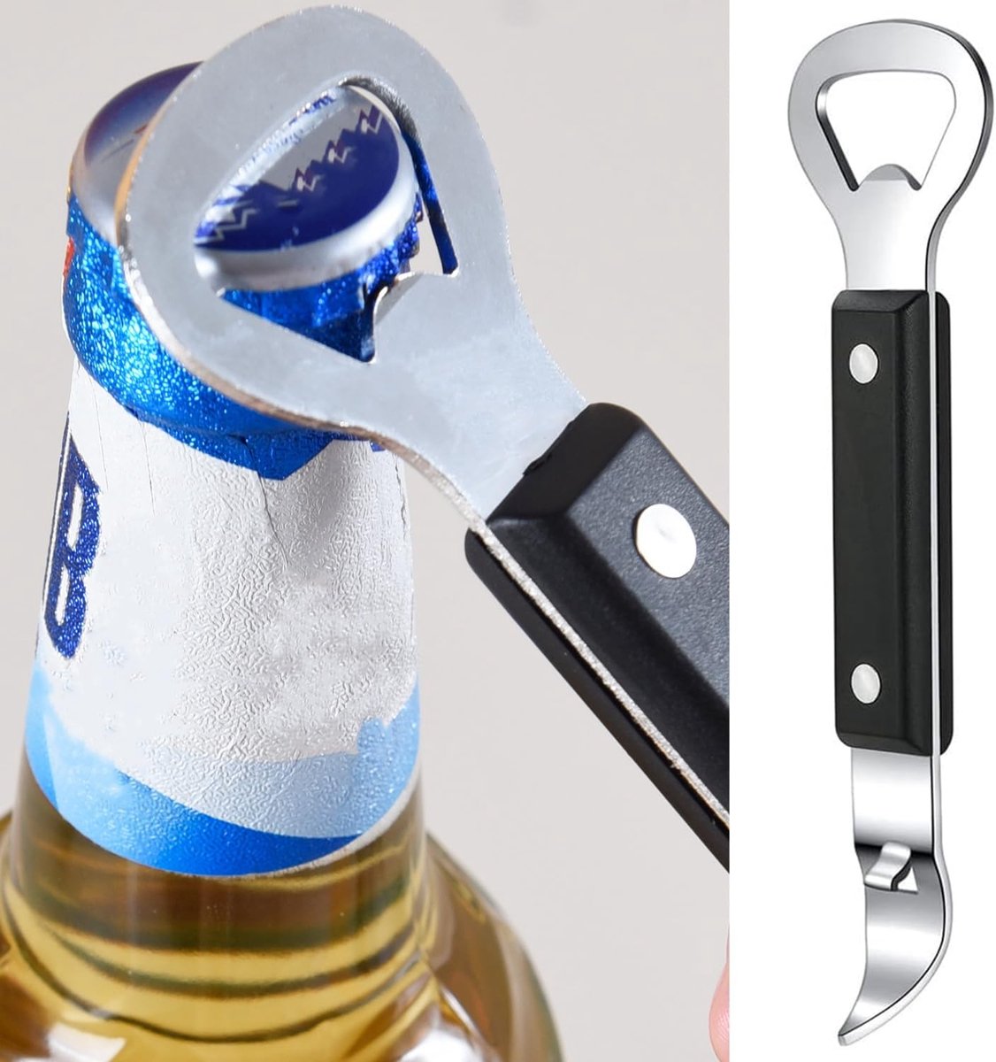 Flessenopener - Handmatige blikopener - Geperforeerde flessenopener - Flessenopener met twee uiteinden voor wandmontage - Flessenopener van roestvrij staal voor bier en blikjes - Kleine flessenopener - Geschikt voor gebruik op de camping en op reis