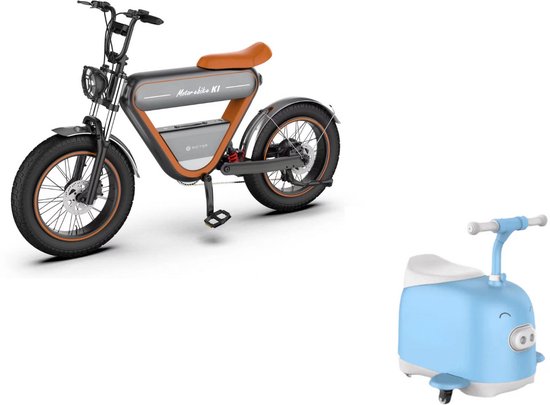 Rictor K1 elektrische fatbike 250W e-bike met GPS + C8 Piggy blauwe elektrische kinderscooter 3-wielig
