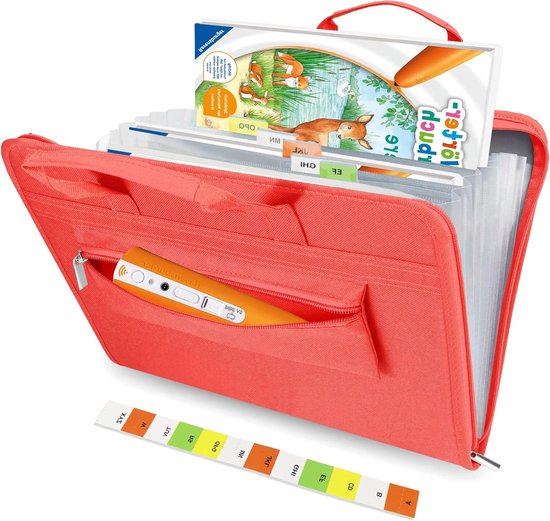 Aktetas voor kinderen - Geschikt voor Tiptoi boeken - Handig draagbaar handvat en ritssluiting - Rood - Opbergtas voor boeken en pennen - Kinderaccessoire - Educatief speelgoed.