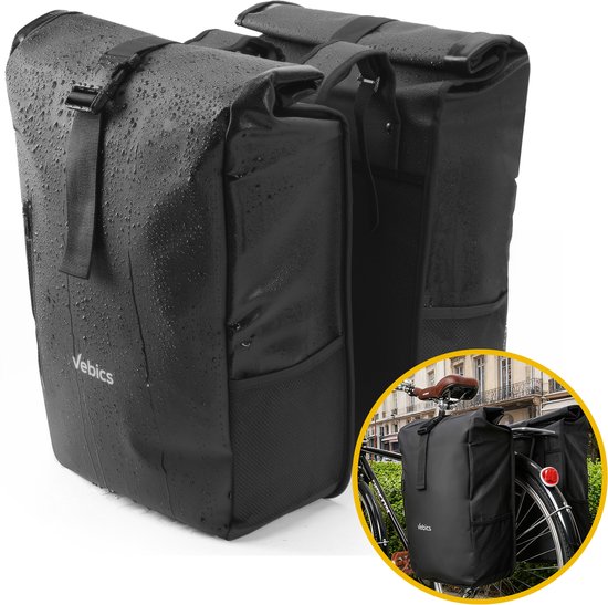 Vebics Dubbele Fietstas - 48L - 100% Waterdicht - Zwart